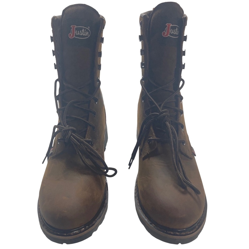 Justin Mens SE960 Waterproof Leather Work Boots Brown Soft Toe EH SR Size 11.5D